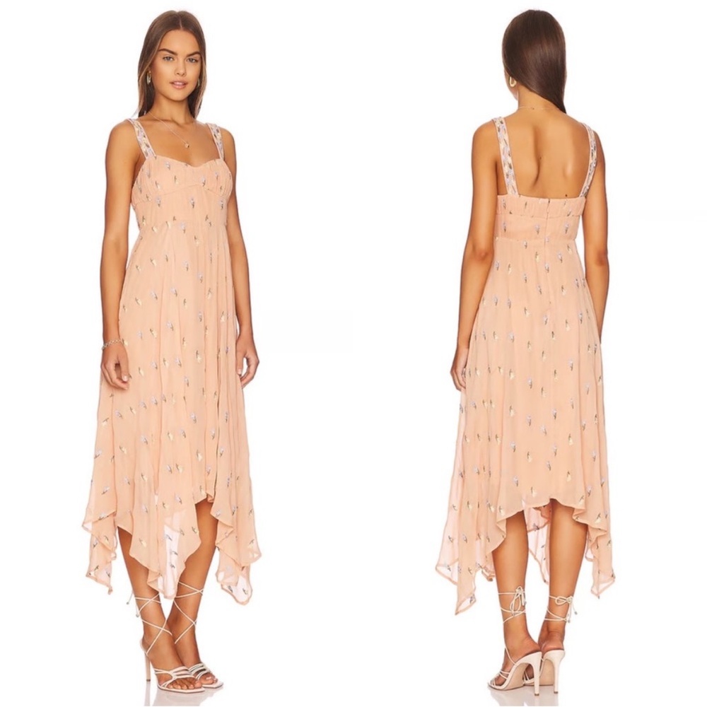 Majorelle Fairy Midi Dress in Nude Peach XS